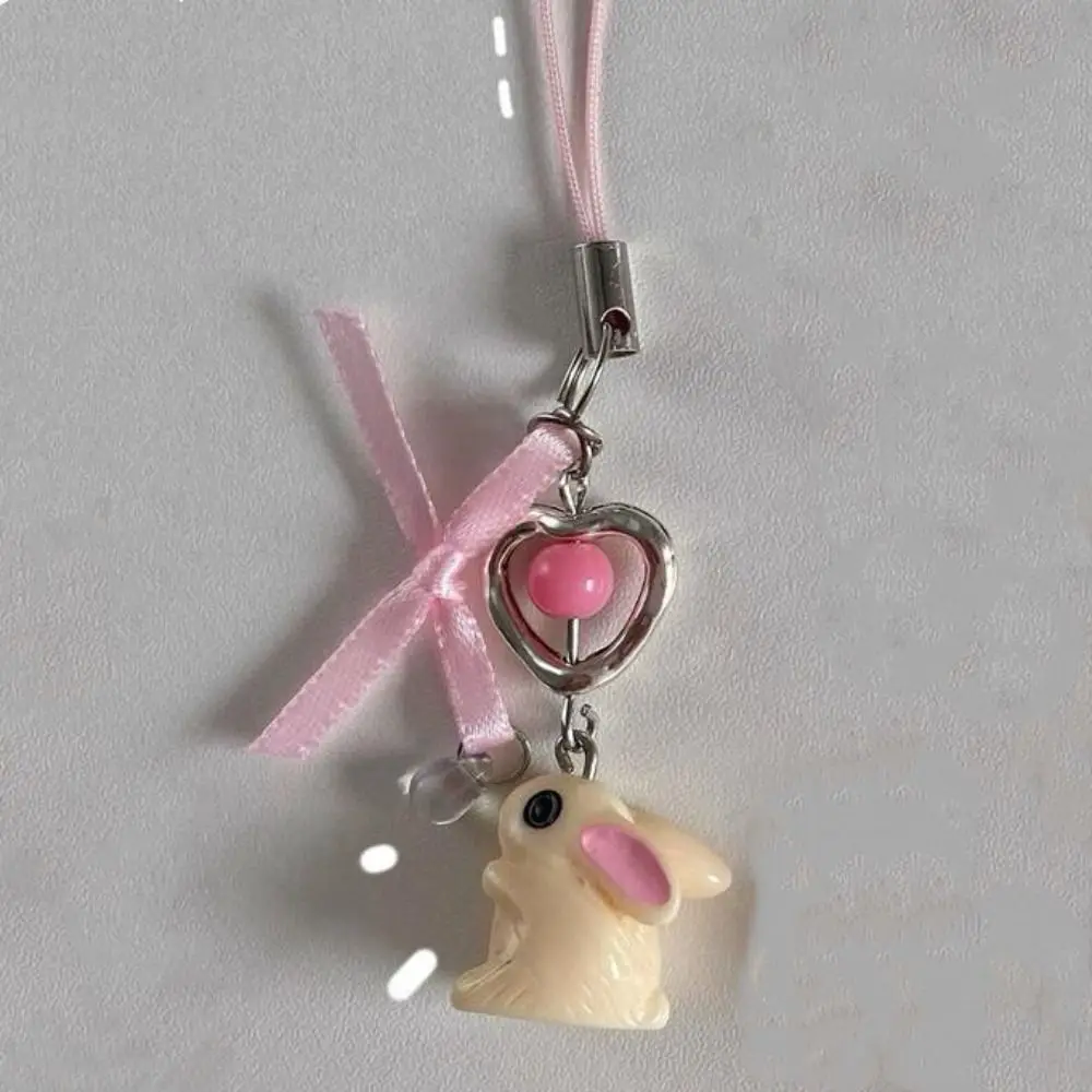 

Подарочный брелок-подвеска для телефона в виде цветка, банта и кролика, ремешок-шнурок для мобильного телефона в стиле Kawaii с сердечком