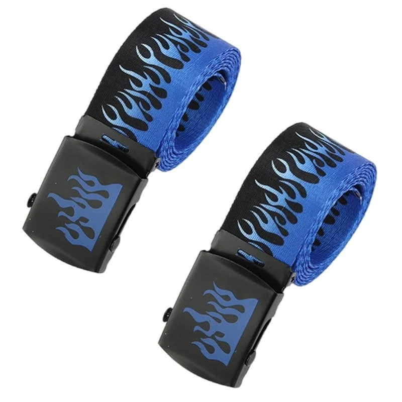 

39BB Hip Hop Flame Pattern Belt With Metal Buckles Durable Weave Fabric Adjustable Waist Strap For Punk Fashion Enthusiasts