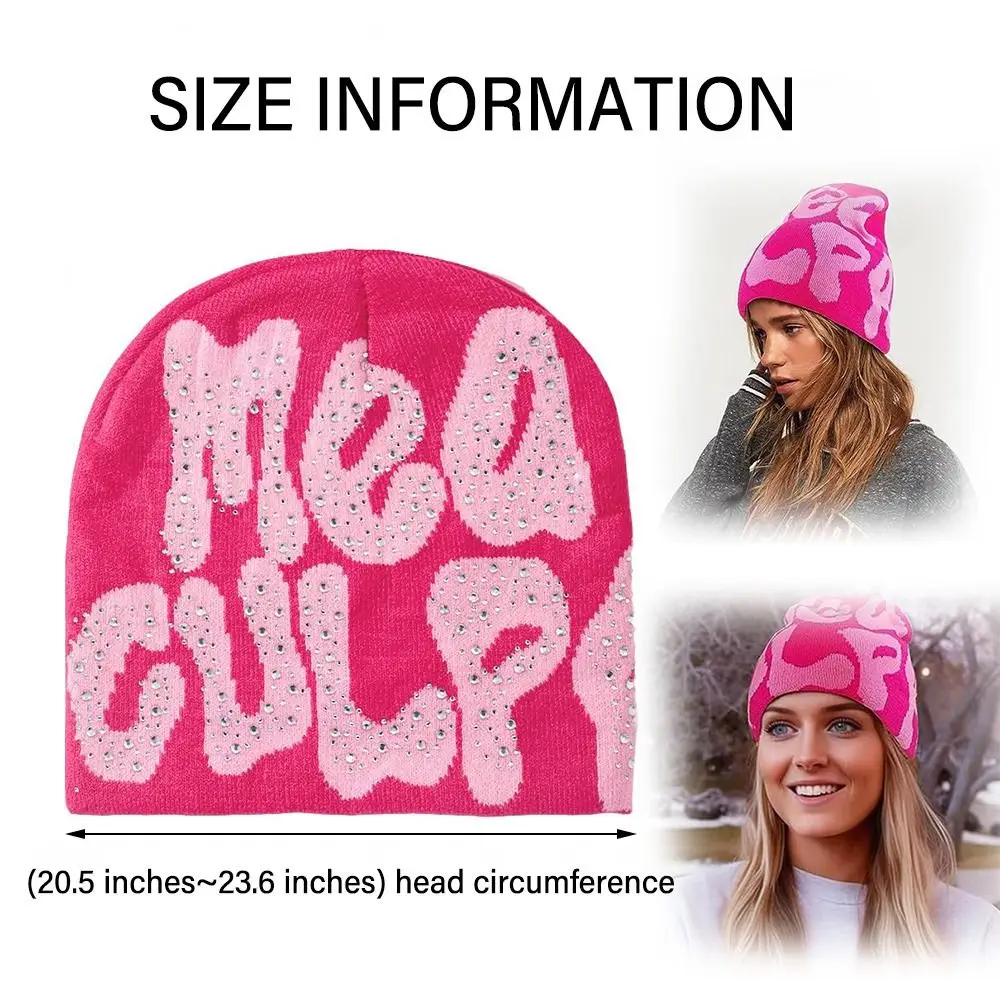 MEA Culpa Beanies Hat with Rhinestone for Women Men, y2k Beanies Hats Hip-hop Soft Stretch Warm Knitted Slouchy Cap