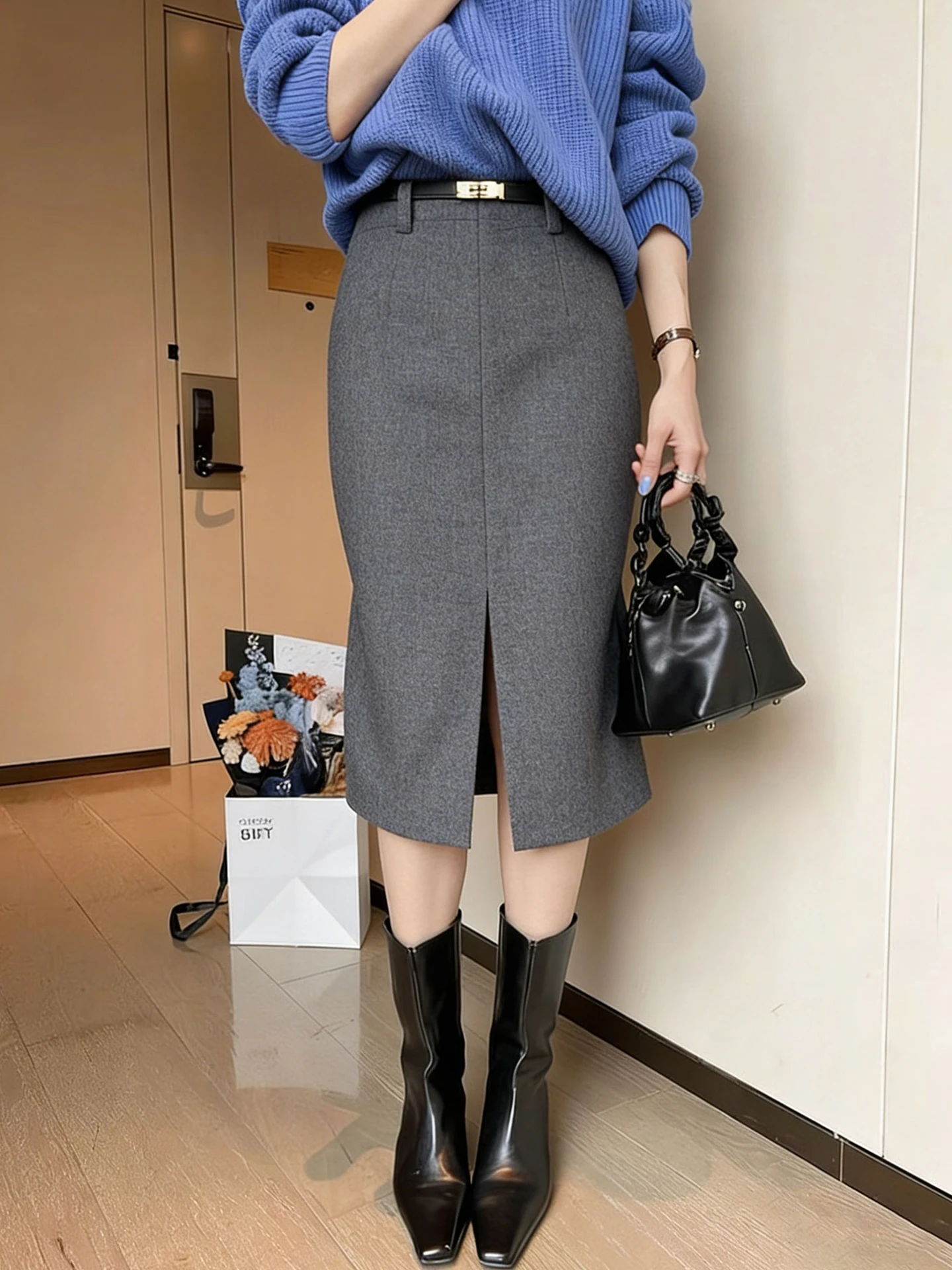 

Fashionable Commuter High Waist A-Line Midi Skirt Spring Collection Women's Open Split Half-length Slimming Skirts