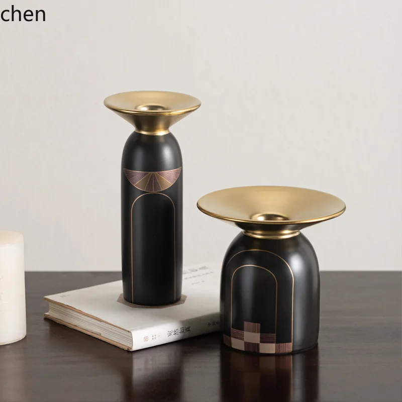 CZ High-End Ceramic Vase Candle Holder Tabletop Display Ornament Living Room Sample Room Exhibition Hall Soft Decoration