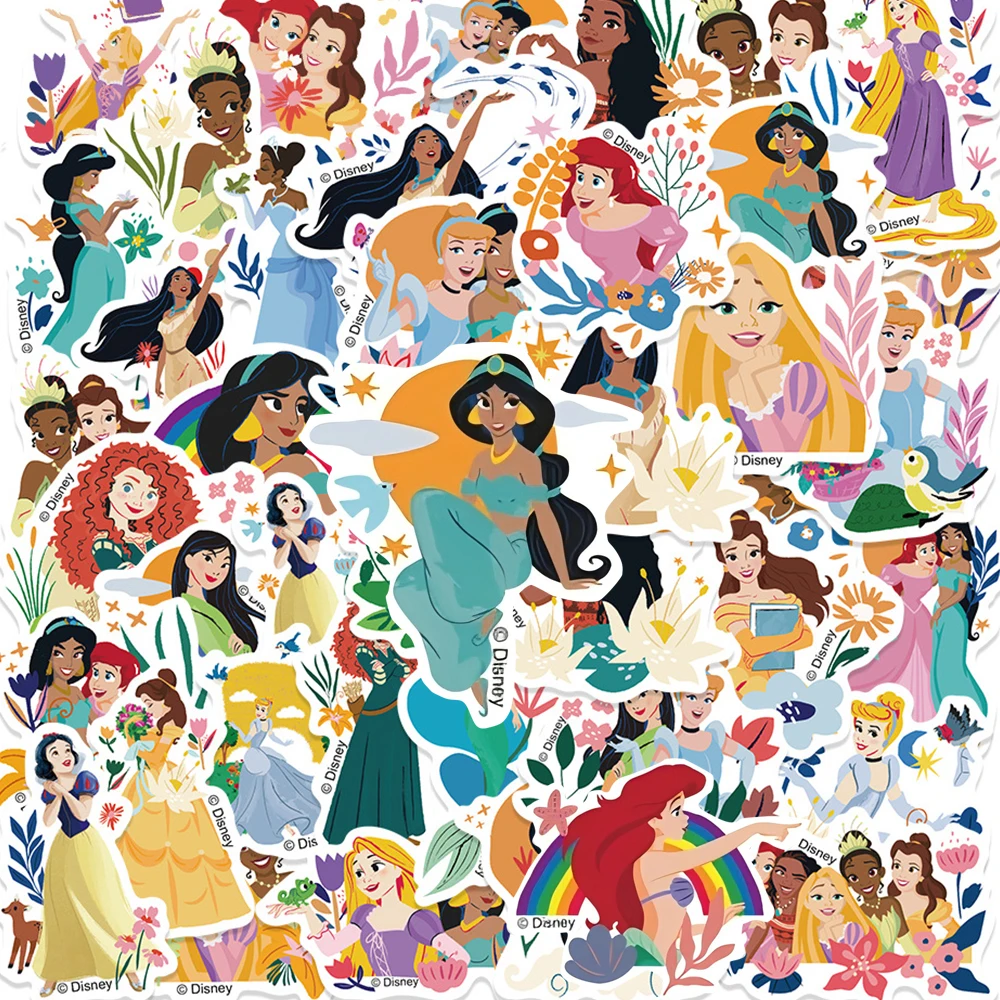 50pcs Cute Mix Disney Princess Stickers Aesthetic Kawaii Rapunzel Ariel Cartoon Decals Waterproof Graffiti Stationery Phone Case - view 3