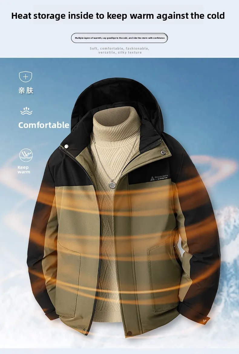 

Outdoor Warm Thickened Down Cottonpadded Coat Middle-aged Fashionable Coat Windbreaker Color-blocked Hooded Short Thickened Warm