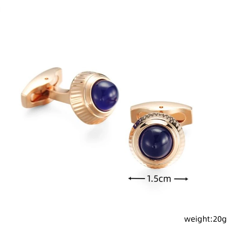 High quality French shirt cufflinks metal copper round blue crystal buttons men\'s wedding jewelry gifts