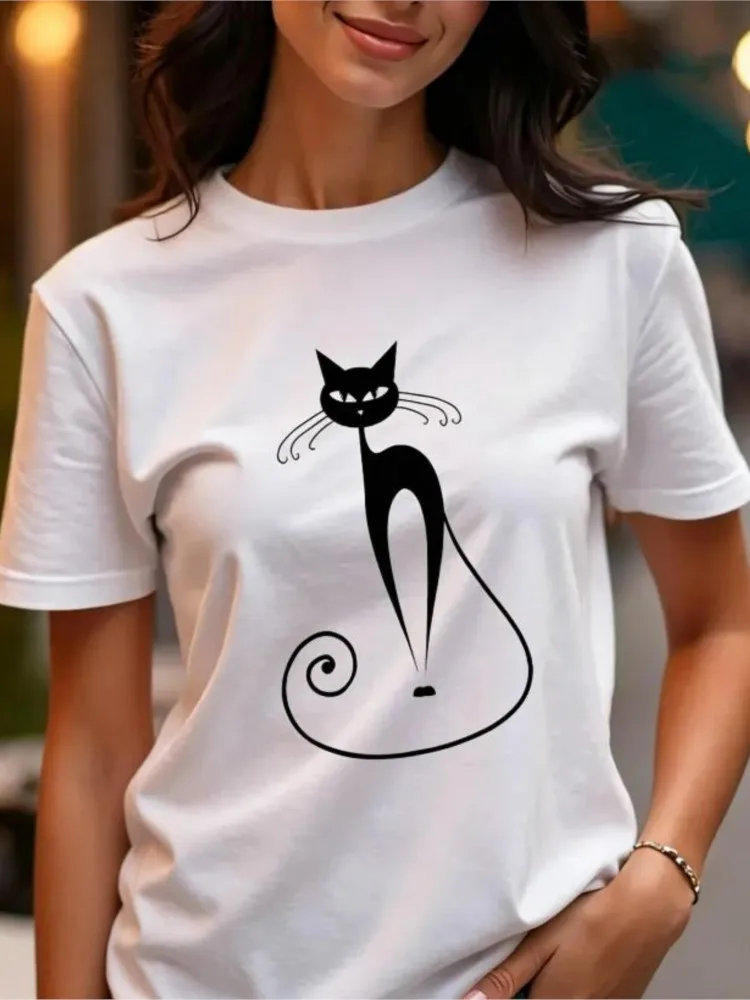 

Women's Clothing Printed Contrast T Shirt Simple Style Tops Round Neck Short Sleeves Casual All-match Comfortable Fashion Slim