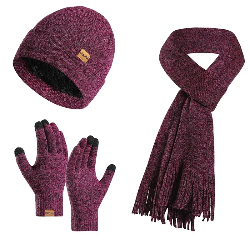 Knitted Gloves with Hat and Scarf 3 in 1 Velvet Hat and Scarf Set for Women Acrylic Fleece Winter Tassel Neck Scarf Gloves Kit