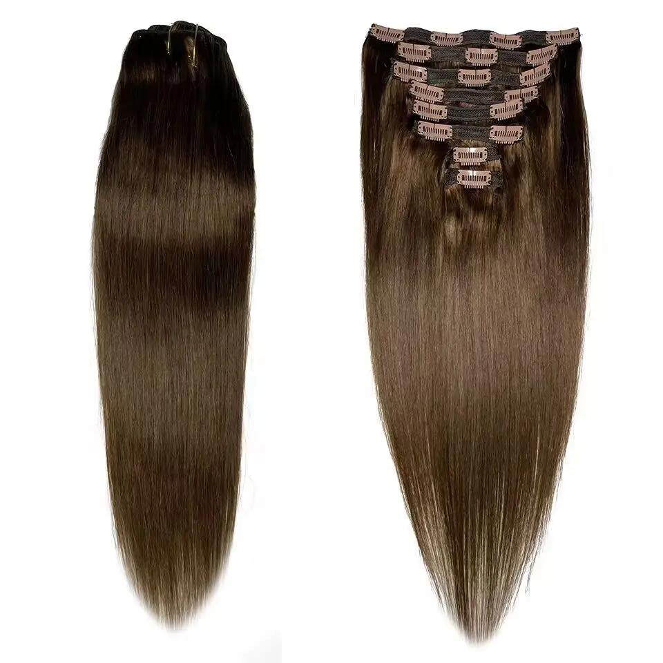 120G 8 Piezas/Set de Extensiones de Cabello con Clip, Cabello Humano Brasileño Remy Lacio de 10 a 26 Pulgadas, Color Negro Natural 4 y 613 para Mujeres 6