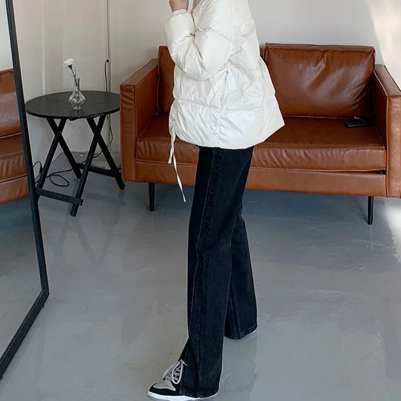 S-5XL ジーンズ女性インフロントスリットソリッドミニマリストヴィンテージフィットハイウエストオルオールマッチ女性レトロデニムカジュアルスタイリッシュ