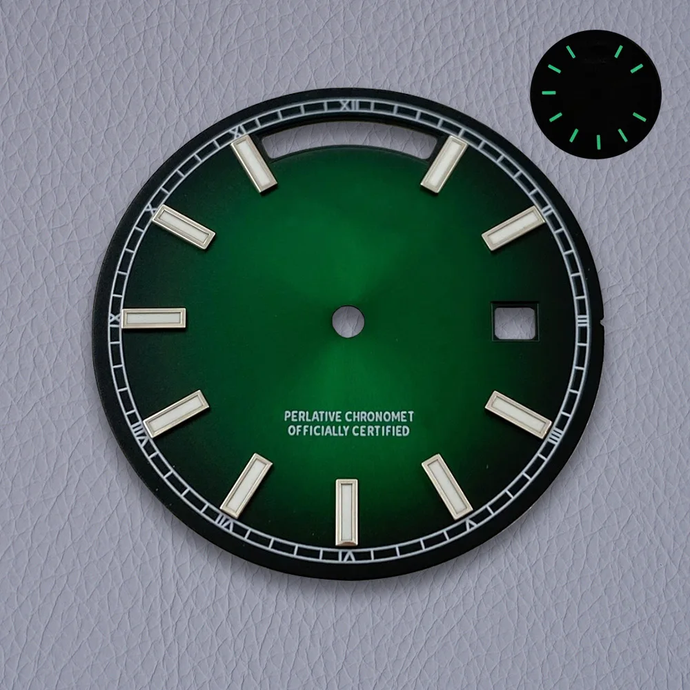 Novo 31mm s logotipo dia e data dial caber 8285 movimento verde luminoso sunray de alta qualidade dial relógio modificação acessórios