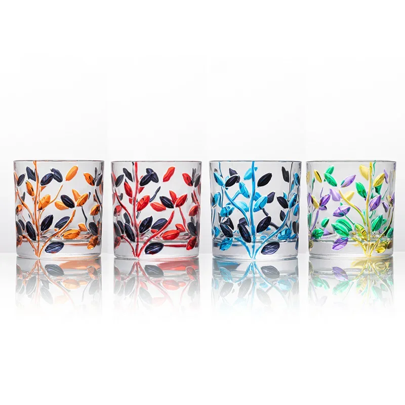 Italy Murano Design Colored Whiskey Glass Laurel Leaves National Essence Zecchin Crystal Drink Cup Old Fashioned Beer Mug Teacup