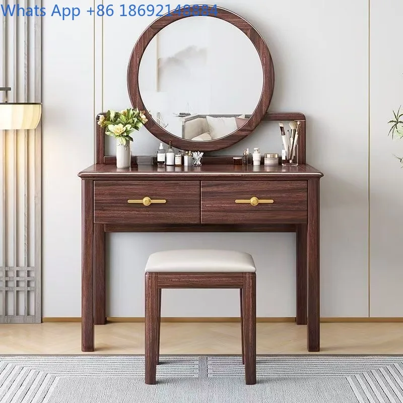 

Wood Dressing Table New Chinese Style Simple Black Walnut Makeup Table High-End Light Luxury Vintage Style with Makeup Stool