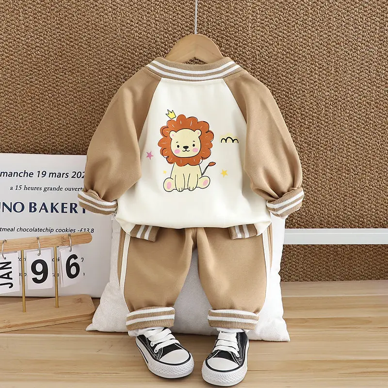 Children Cotton Wear Suits Kids Boys Girls Cartoon Lion Hoodies T-shirt Pants 3Pcs/Set Spring Autumn Sport Clothes 0-5 Years