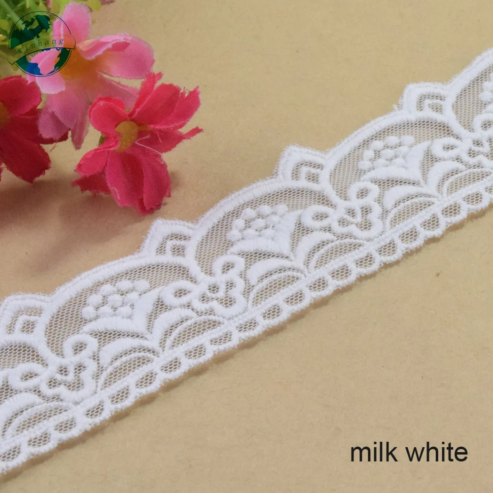 4cm Width White Cotton Embroided Lace Ribbon Guipure Trim DIY Wedding Accessories Dolls African Curtain Lace Applique#3897