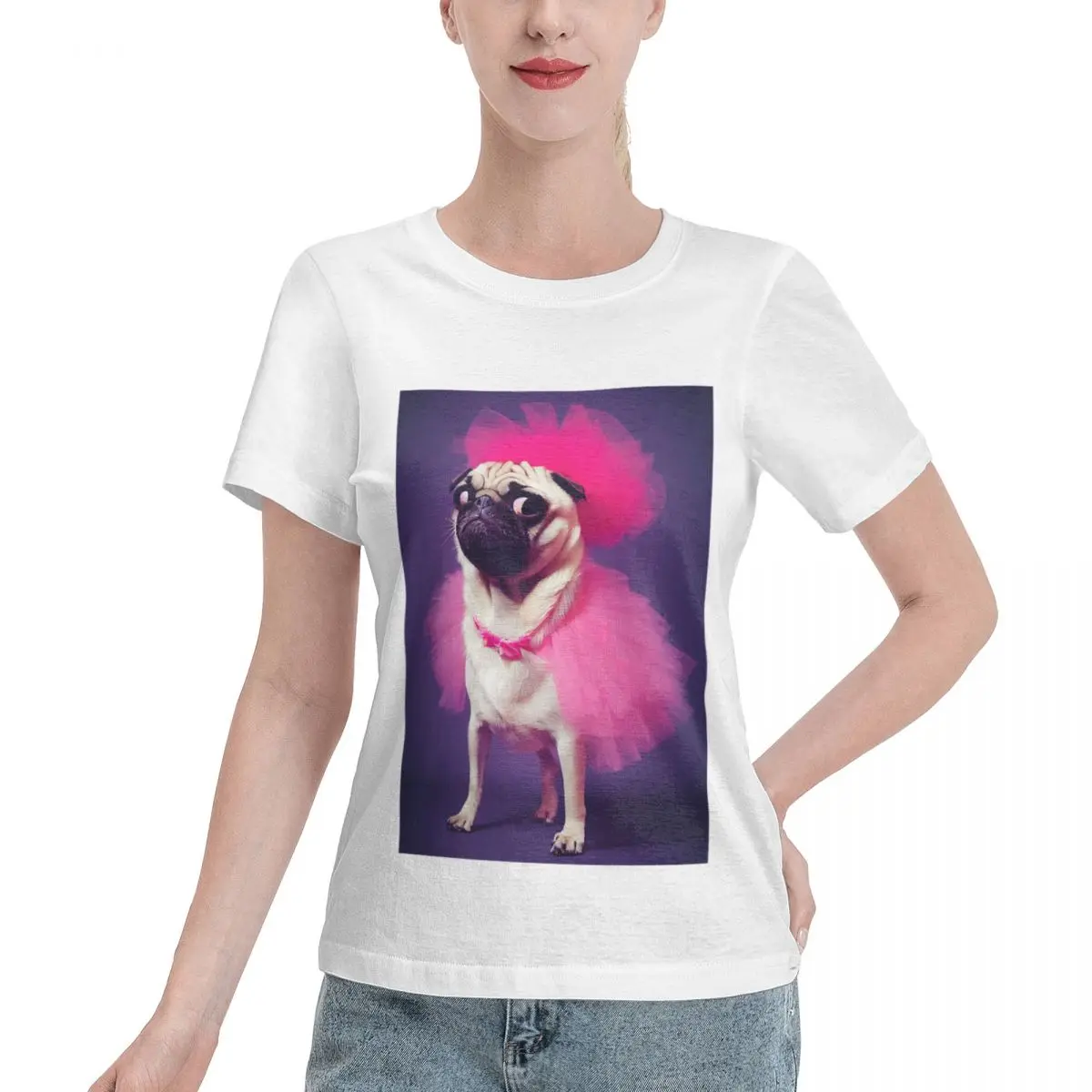 Must Have Serious Ballerina Pug Wearing A Pink Tutu Women's T-shirt Basic Blank T Shirt