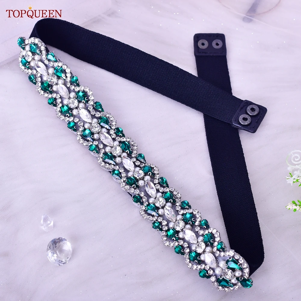 TOPQUEEN Women Dresses Elastic Belt Fashion Sparkly Rhinestone Stretch Waistband Travel Party Decoration Plus Size Customized