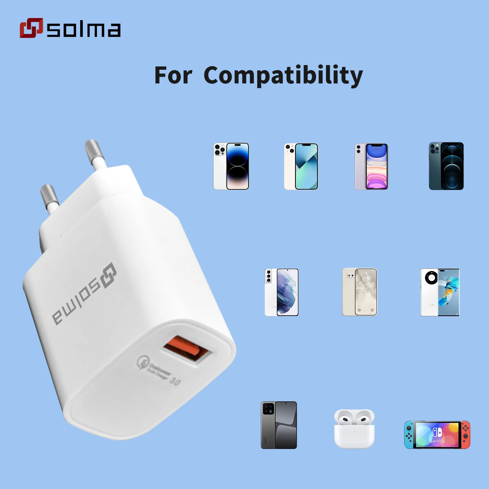 18W QC 3.0 USB Adapter Fast Charging Wall Charger Compatible With Multi -phone Series Quick Charger