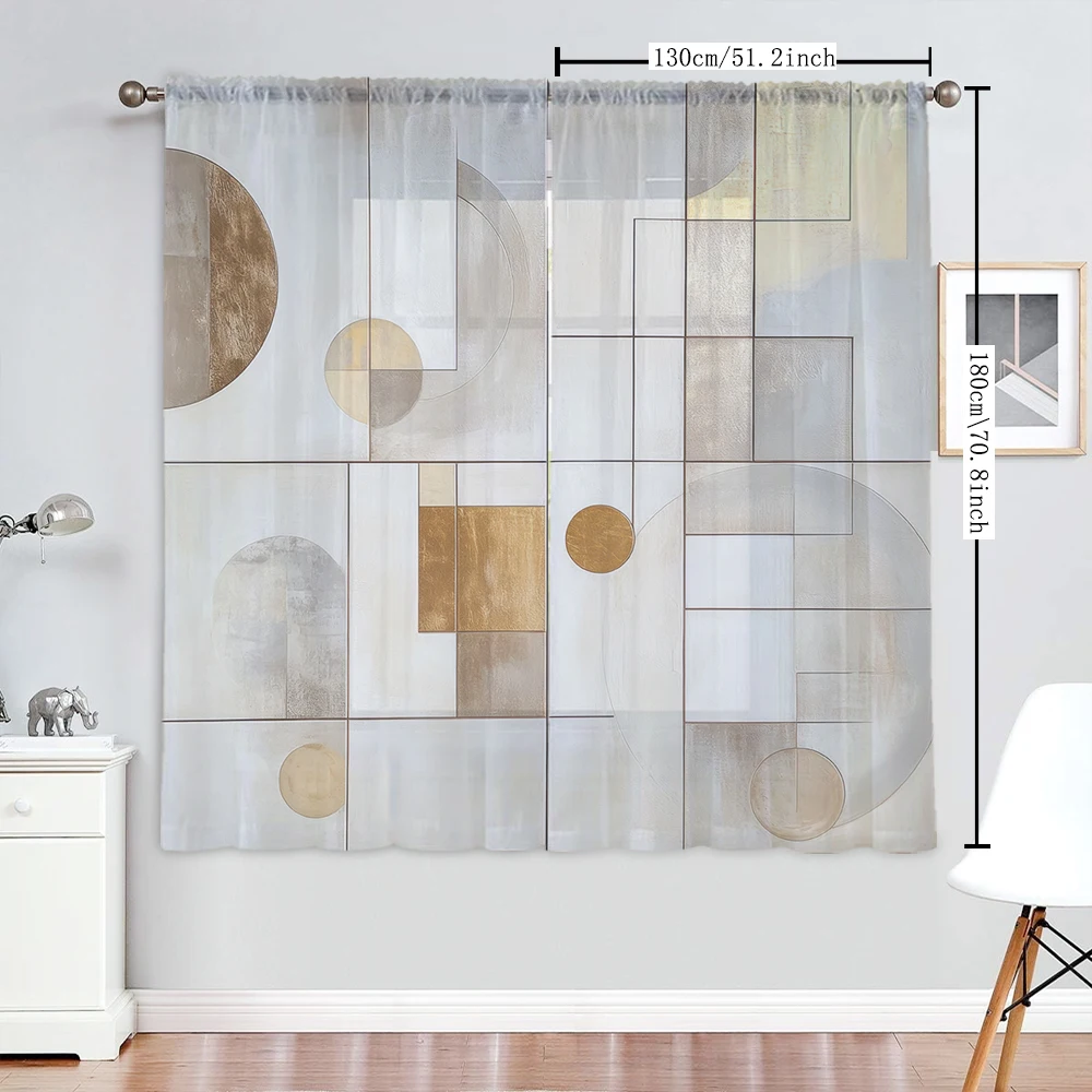 2Pcs Rectangular And Circular Pattern Print Home Decoration Window Screens Suitable For Coffee Shops, Restaurants, Bedrooms