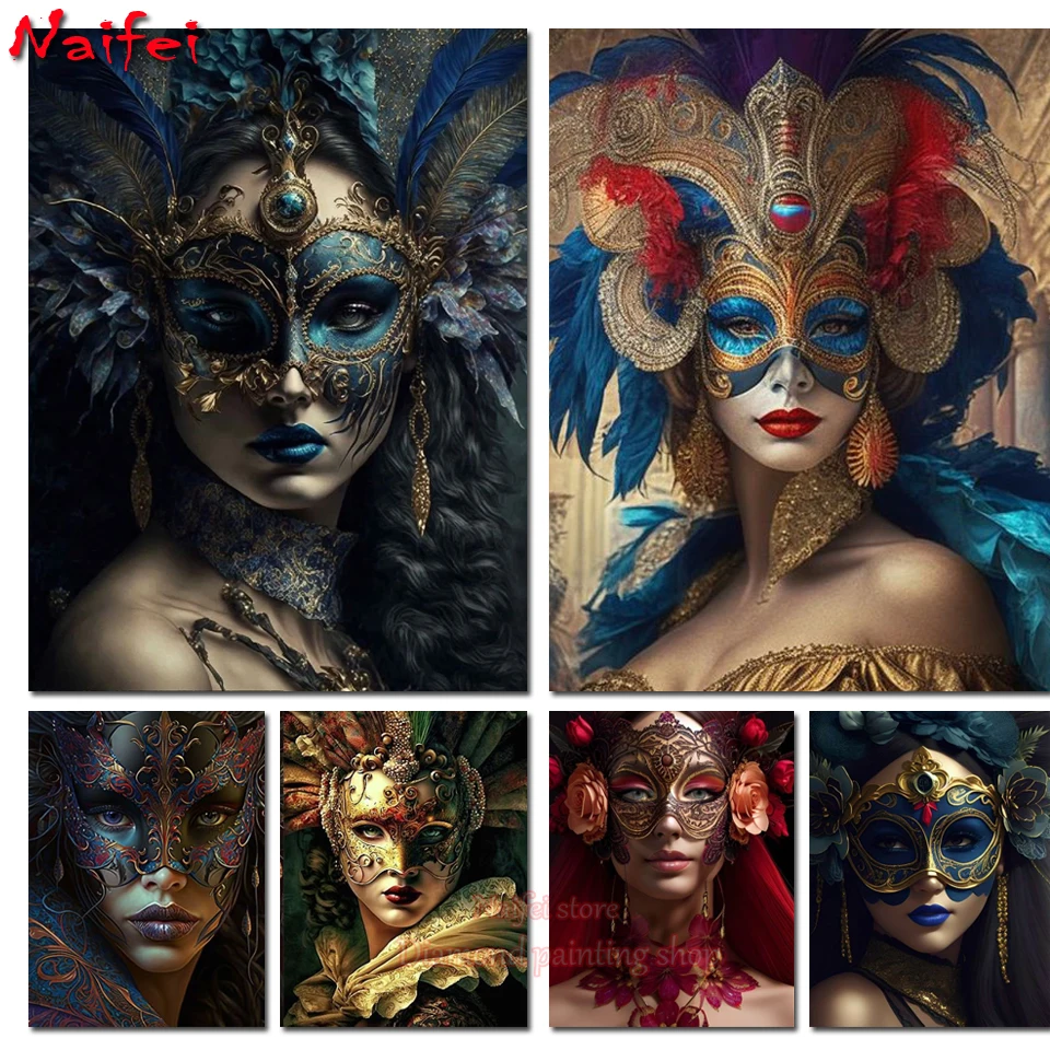 

Venetian Mask Girl Diamond Painting 5d Full Square Round Diamond embroidery Mask Woman Picture Mosaic Cross Stitch Kits Decor