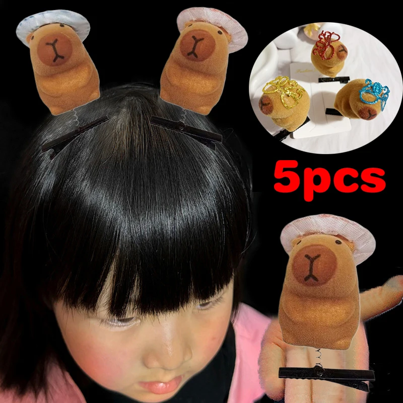 5Pcs Cute Cartoon Capybara Spring Hair Clips Kawaii Funny Capybara Hair Accessories Hairpin Hair Styling Tool DIY Duckbill Clips