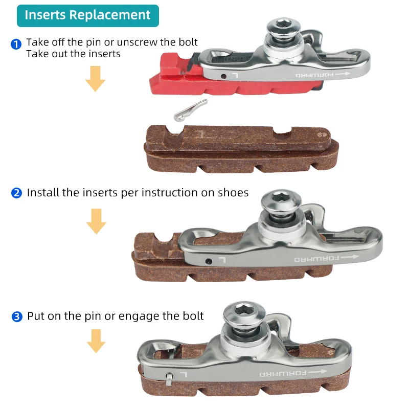 Deemount Carbon Rim Brake Pads Cork Compound Road Bike Caliper Braking Inserts for Carbon Wheel Low Rim Wear All Weather Use