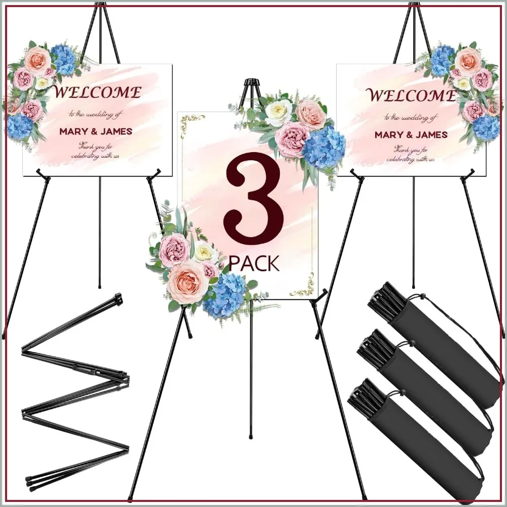 

AROIC 63" Easel Stand for Display, 3 Pack Portable Foldable Metal Easel for Signs, Wedding, Art, Painting, Adjustable Floor Easel with 3 Storage Bags