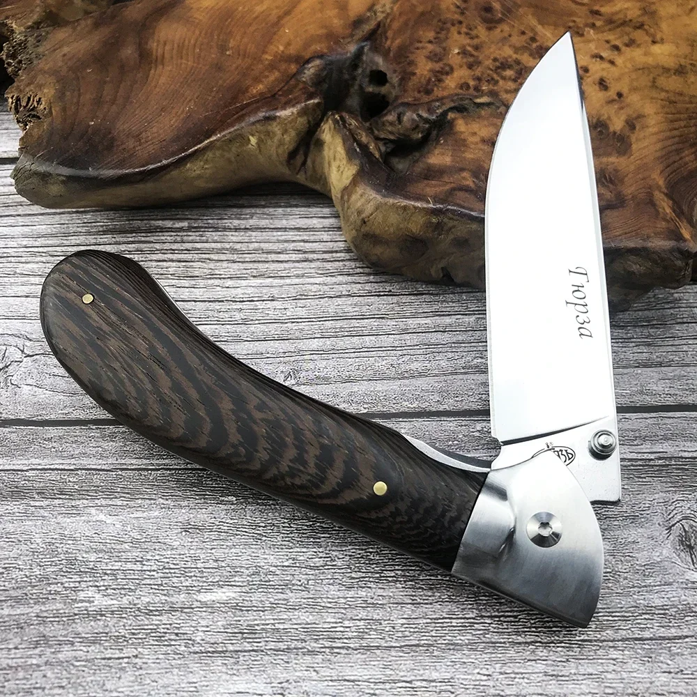 Russia Style Outdoor Stainless Steel Survival Folding Blade Knife Wooden Handle Tactical EDC Self-defense Hunting Pocketknives