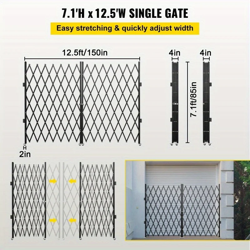 Portão de segurança dobrável duplo VEVOR, portão dobrável de 6-1/2' H x 12' W, portão de segurança de acordeão de aço, expansão flexível