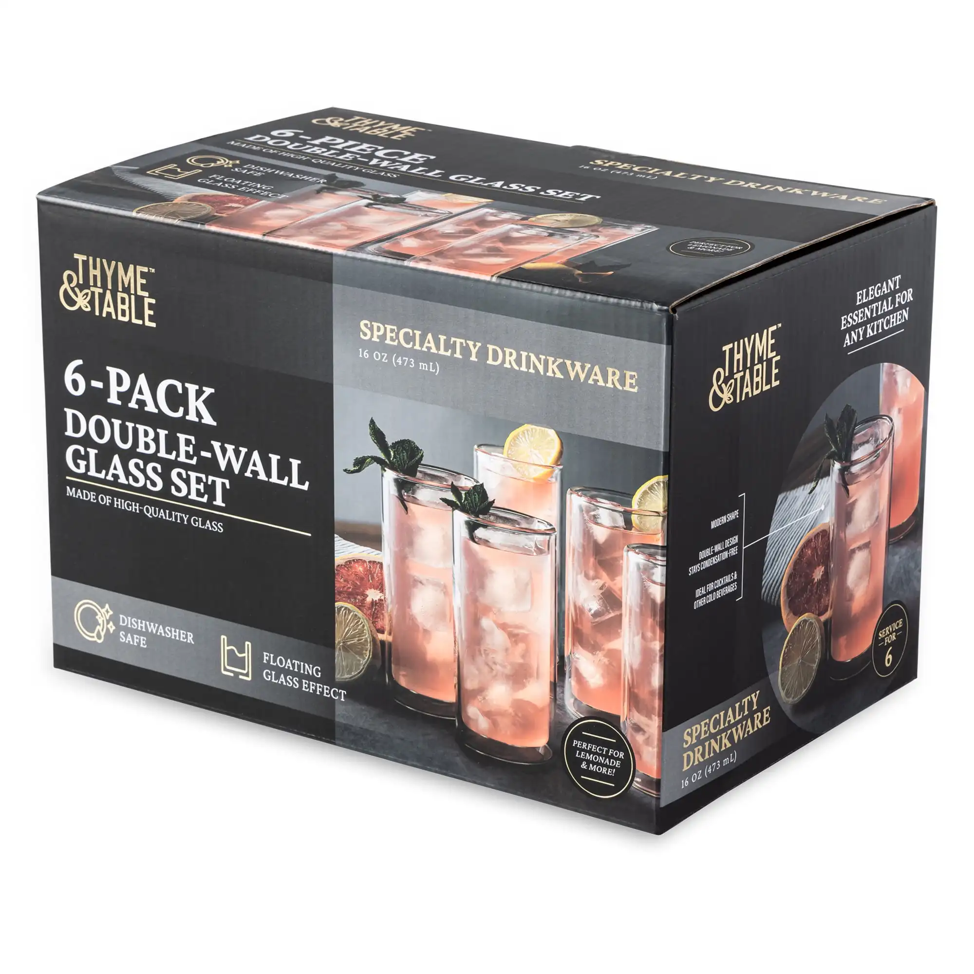 

6-Pack 16oz Clear Double Wall Glass Set