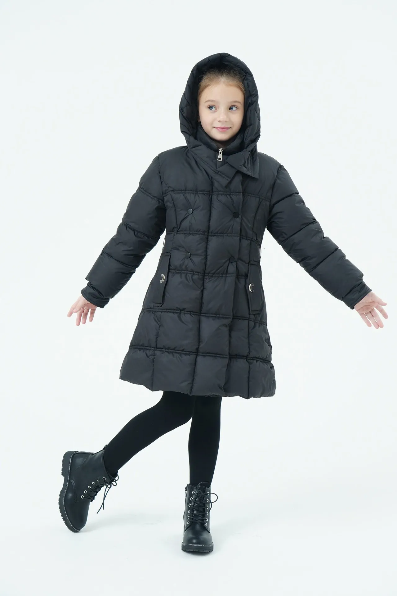 Mädchen Winter Langer Puffermantel mit Kapuze Doppelreihige Dicke Warme Gefütterte Jacke Junior Kinder Winddichte Schule Oberbekleidung 6-14 Jahre – Detail 13