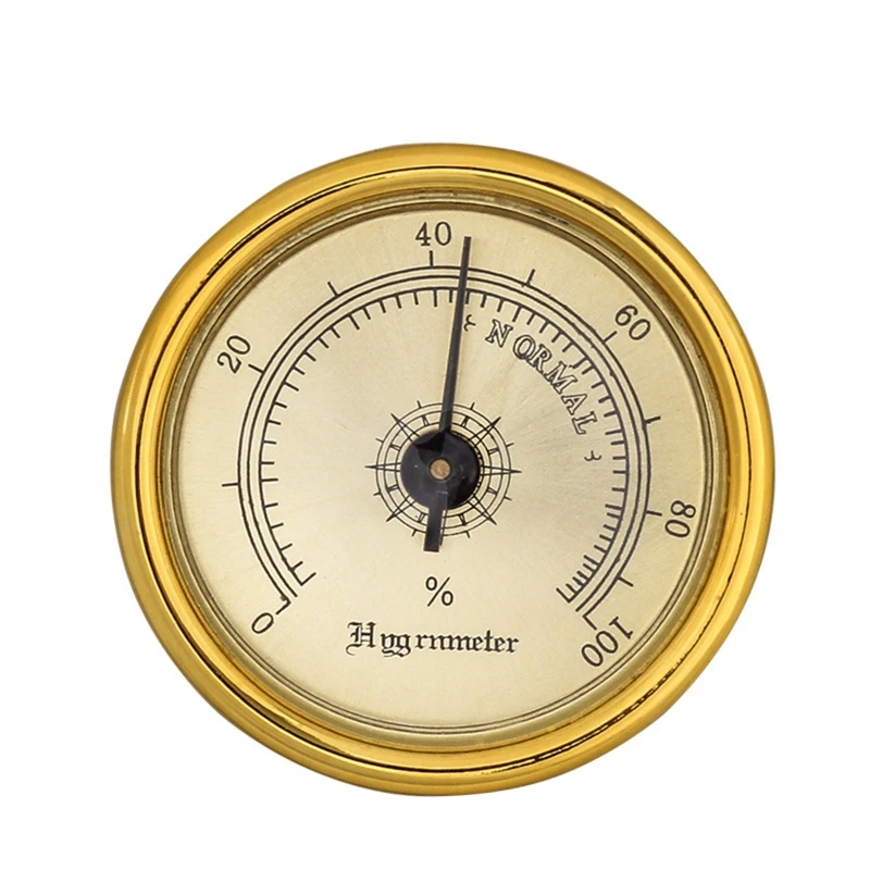 Gold Round Glass Analog Hygrometer For Humidors Gold For Guitar Violin Cigar Cabinet File Box 44x44x22mm