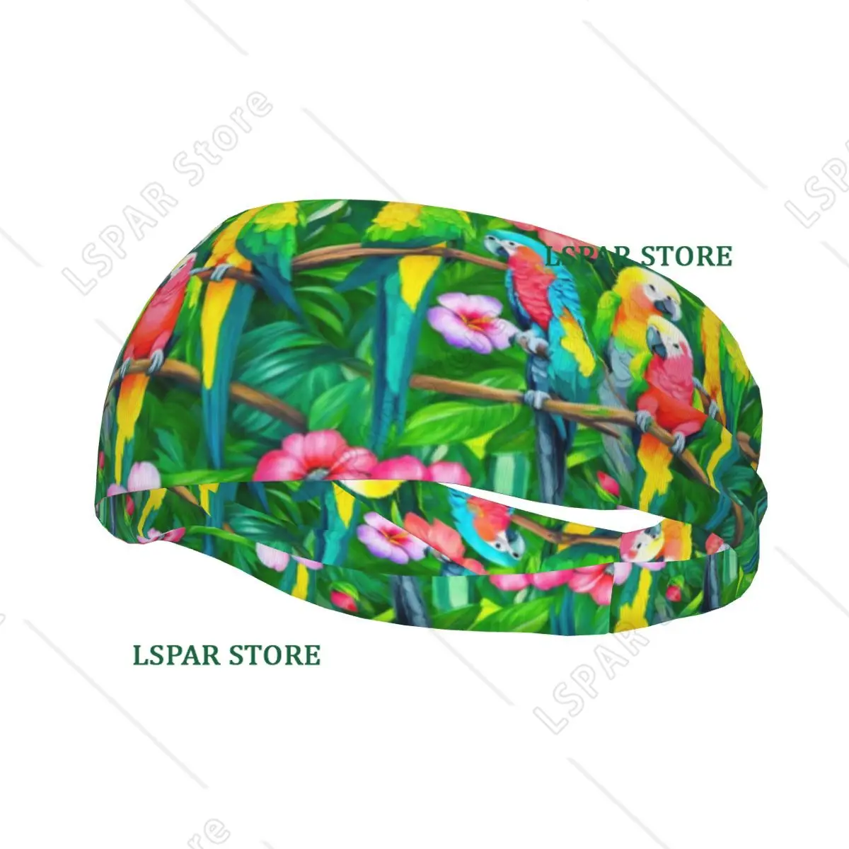 Headband Sports Yoga Fitness Stretch Sweatband Hair Band Elasticity Headband Tropical Parrot And Flowers Illustration