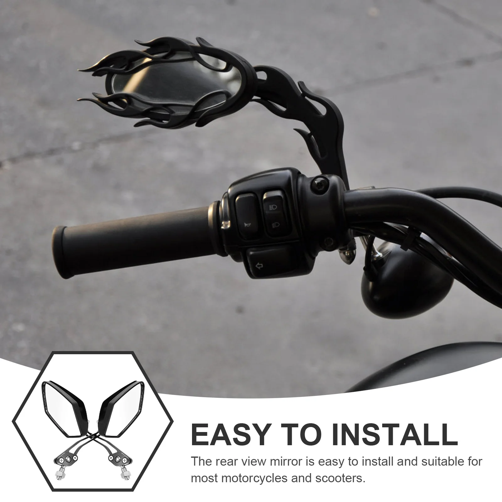 

2Pcs Electric Rearview Mirror Motorcycle for Handlebar High-Durability Aluminum Glass Plastic Material Clear Reflection