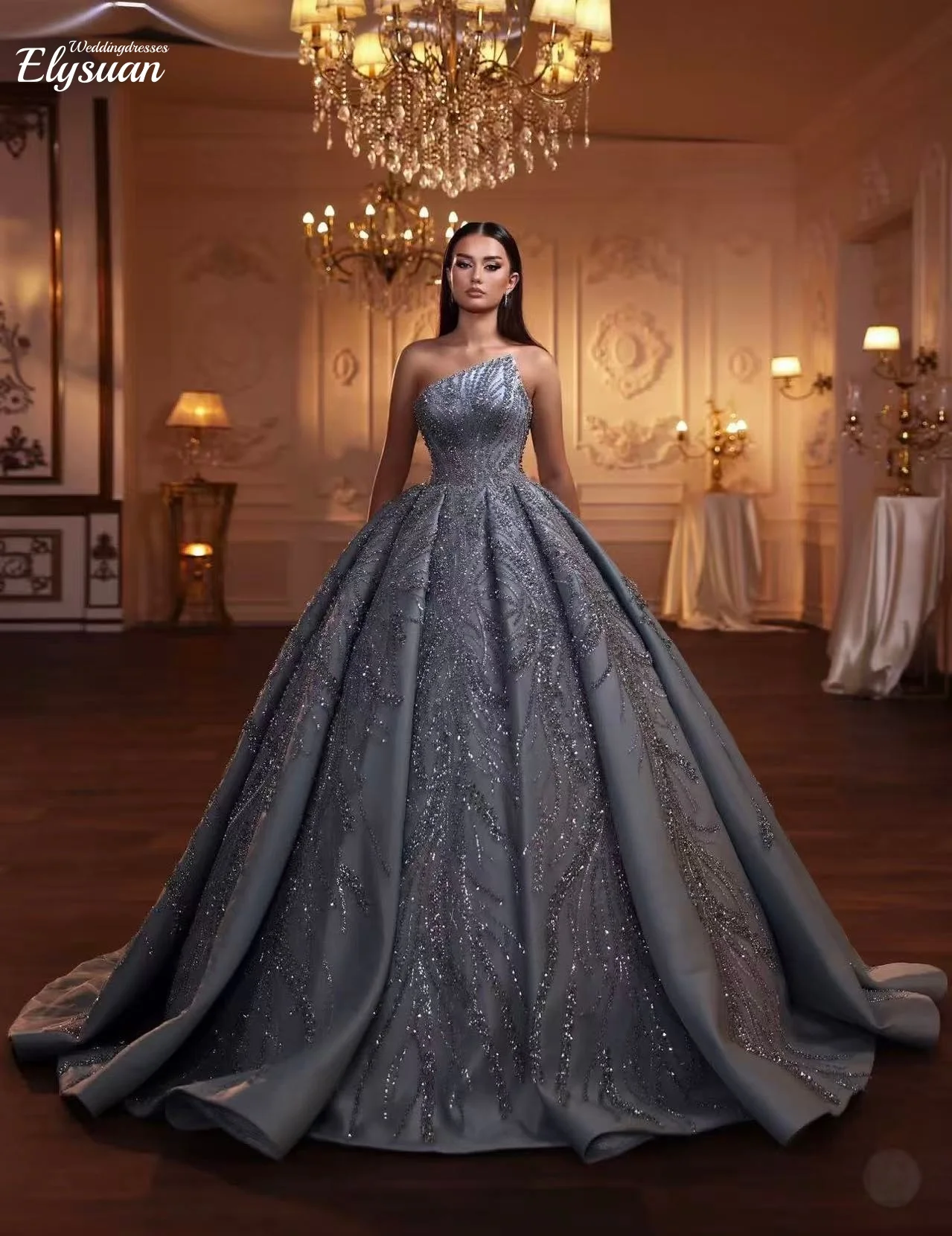 

Блестящее свадебное платье принцессы по индивидуальному заказу, милое платье без бретелек с бисером, бальное платье, передний зал