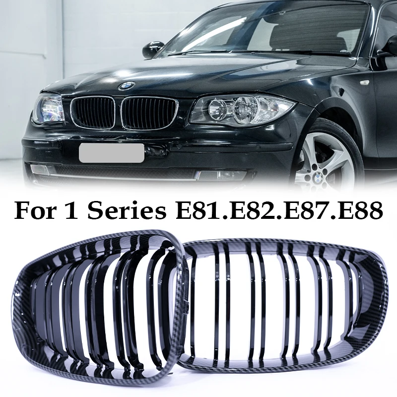 Grade dianteira de impressão de fibra de carbono cromo brilhante preto fosco grill para bmw série 1 e81 e87 e82 e88 120i 128i 130i 135i