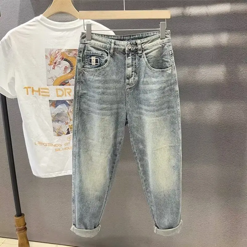 

Spring Japanese Style Vintage Men's Casual Loose Harlan Jeans Youth Trendy All-Match Slim Nine-Piece Pants