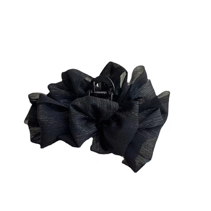 Sweet Mesh Tulle Big Bow Hair Claw Clips for Women Girls White Black Bowknot Hair Clamp Ponytail Hairpin Headdress Accessories