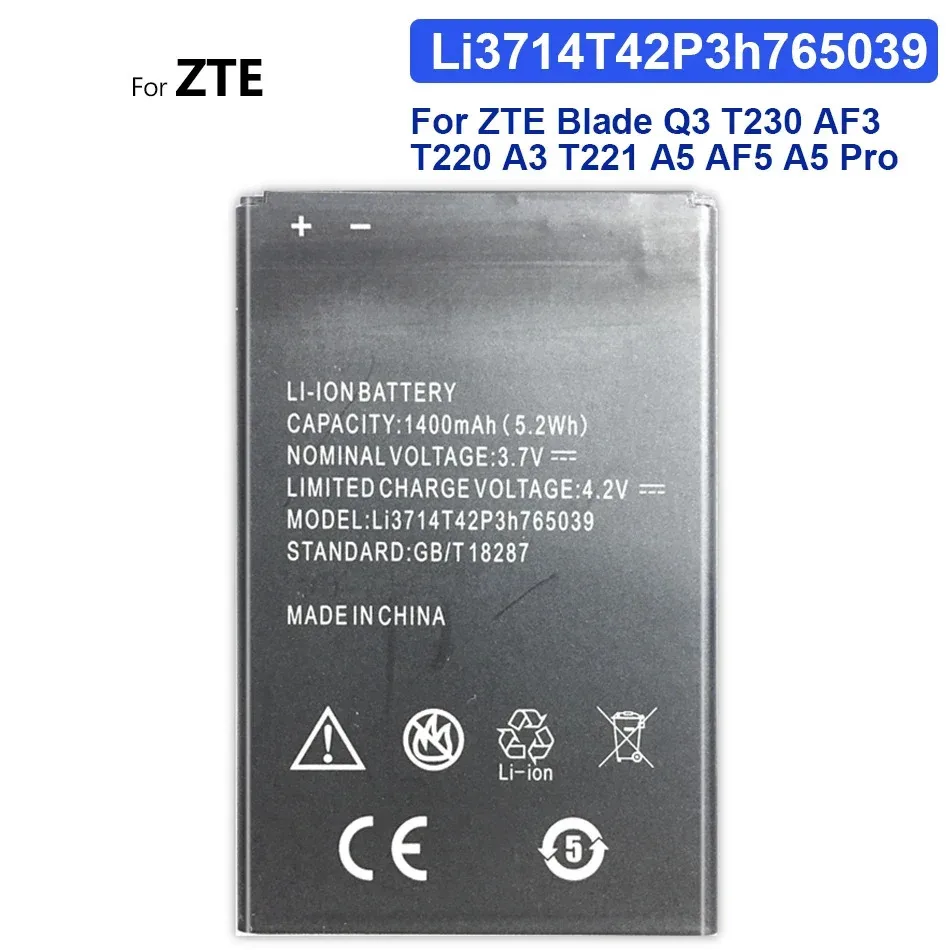 Battery For ZTE Blade Q3, T230, AF3, T220, A3, T221, A5, AF5, A5 Pro, A5pro, 1400Mah, Tracking Number