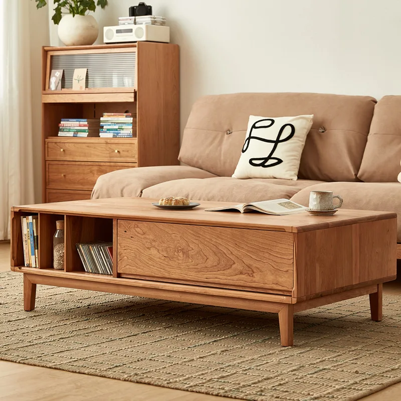 

Solid wood cherry wood log color household living room small apartment TV cabinet coffee table combination