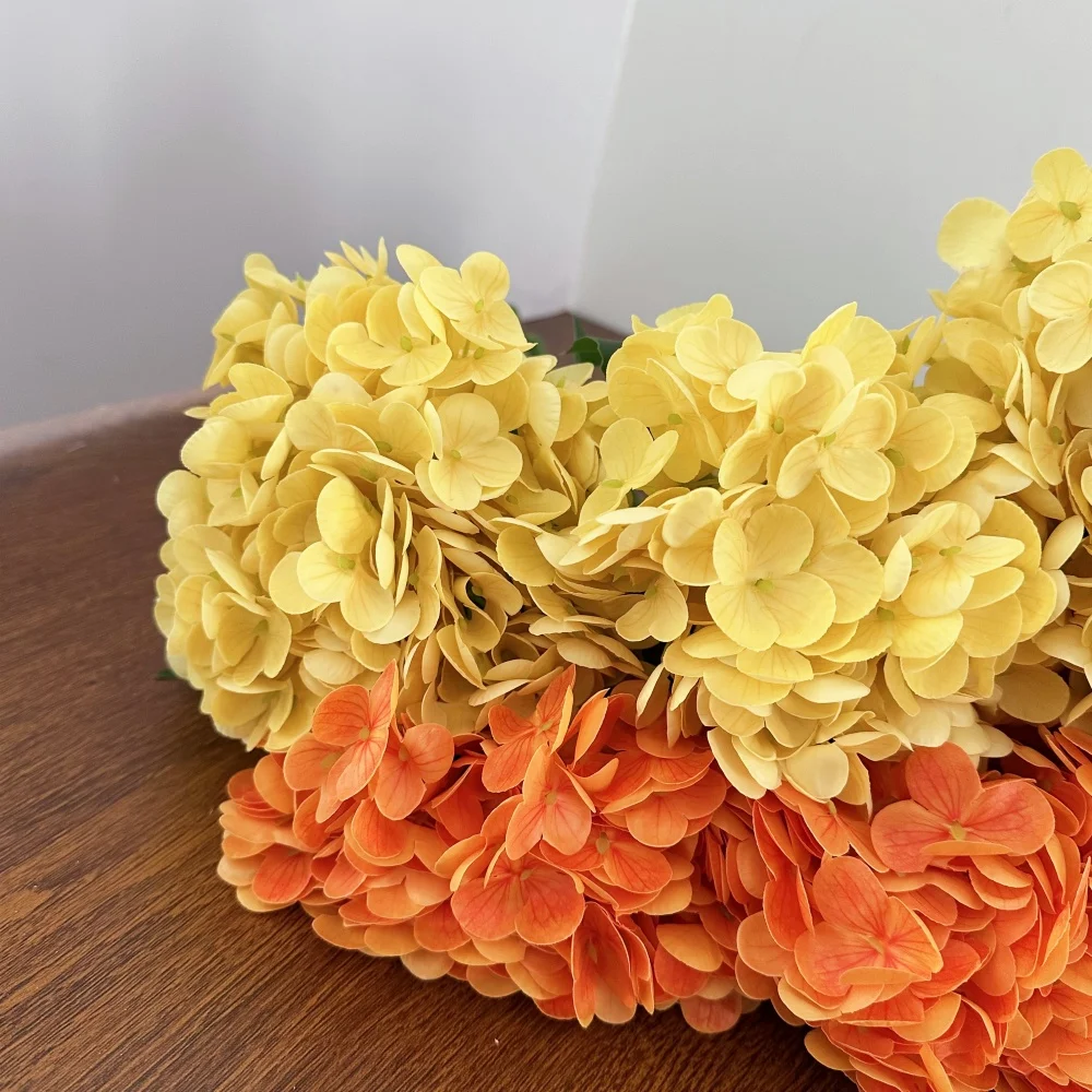 Neue große Hortensien-künstliche Blume, feuchtigkeitsspendend, True Touch, Orange, Gelb, gefälschte Hortensien, Wohnzimmer-Dekoration, Hochzeit, Bühne – Detail 8