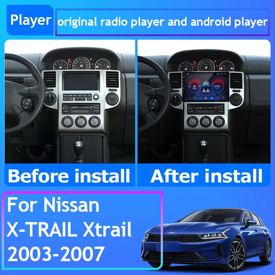 Rádio do carro para Nissan X-Trail, Android 14, Navegação GPS, Auto Carplay, Leitor multimídia, 4G, WiFi, No 2Din, Xtrail 2003-2007