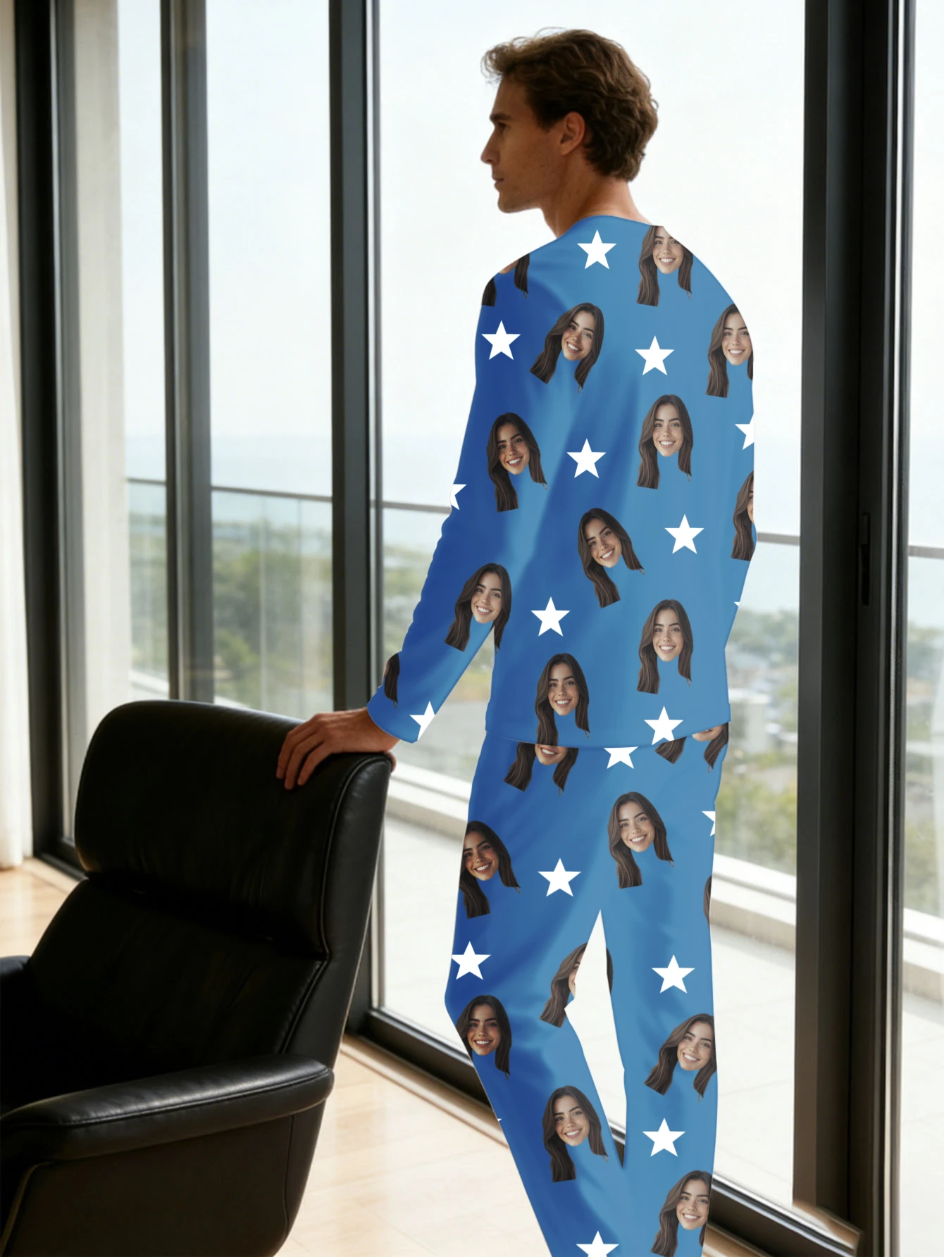 Customized facial pajamas set, personalized photo pajamas, suitable for anniversary, birthday, and Valentine's Day gifts