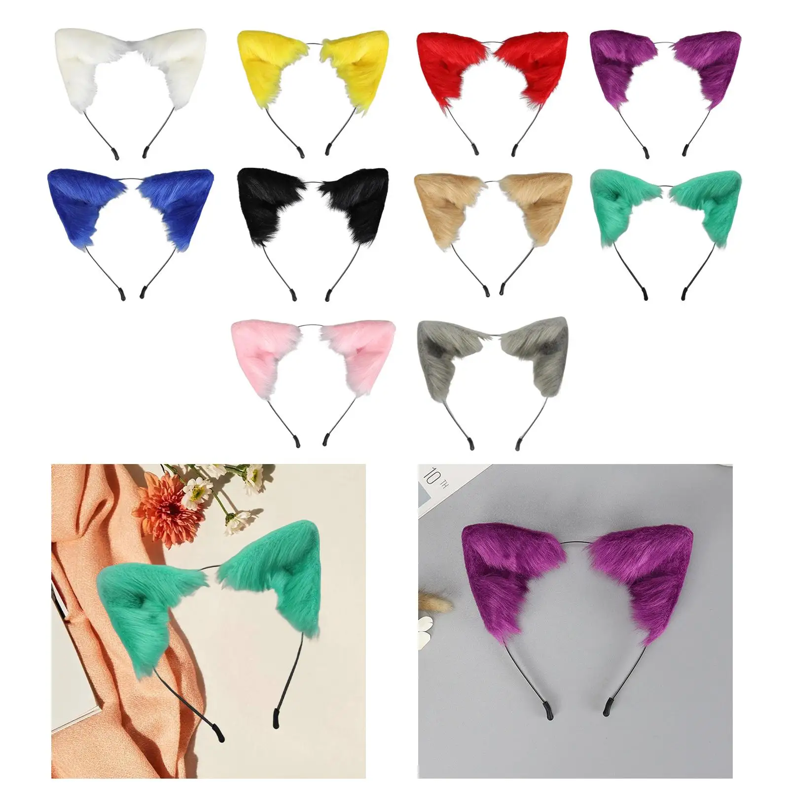 عصابة رأس مصنوعة يدويًا من آذان الحيوانات القطيفة ، طوق شعر اصطناعي على شكل أرنب ، ديكور للبالغين #2