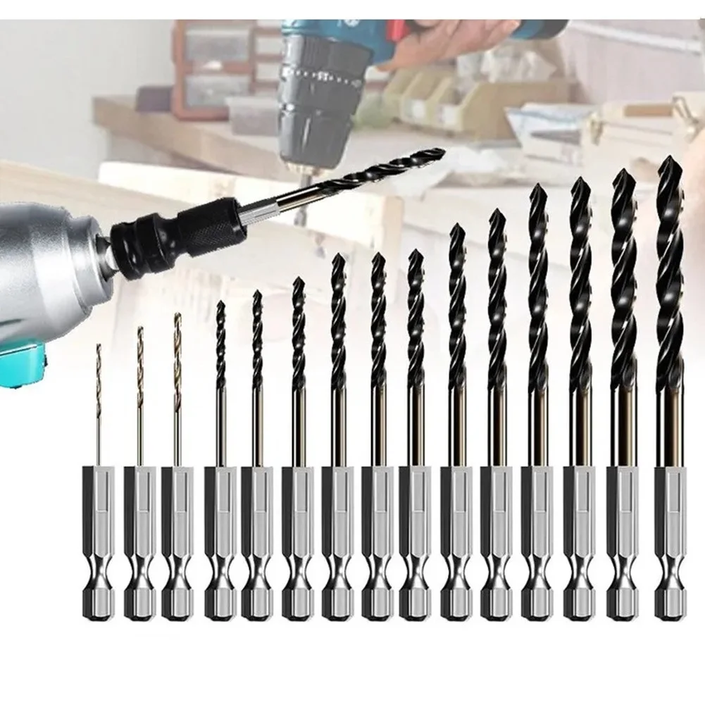 15pcs Drill Bit Set 1.5-6.5mm 1/4 Inch Hex Shank HSS With Cobalt Drill Bit Set For Wood Metal Hole Cutter Drilling Tools Parts