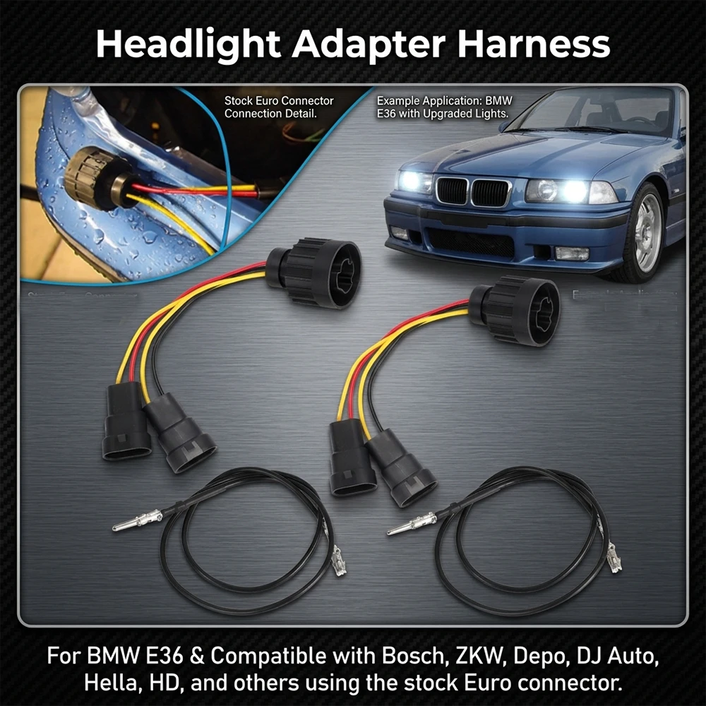 Auto-Scheinwerfer-Adapter-Kabelbaum-Paar für BMW 3er Serie E36 Bosch ZKW Depo DJ Auto Hella Euro-Stecker-Umwandlungsanschluss – Detail 1