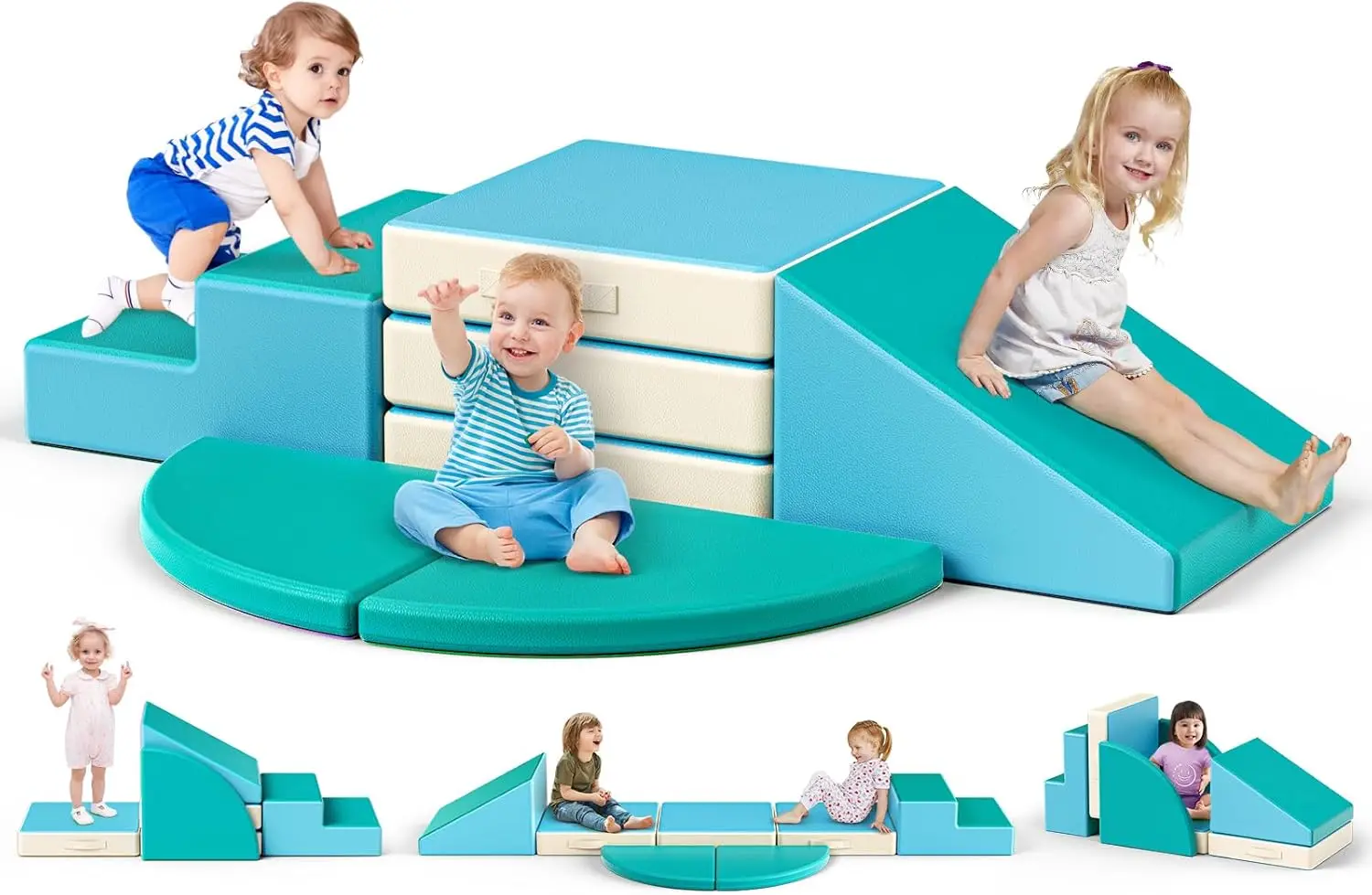 

Foam Climbing Blocks for Toddlers 1-3, 5pcs Foldable Soft Play Set with Crawling Exploration Toys - Indoor Infant Safe Blocks fo