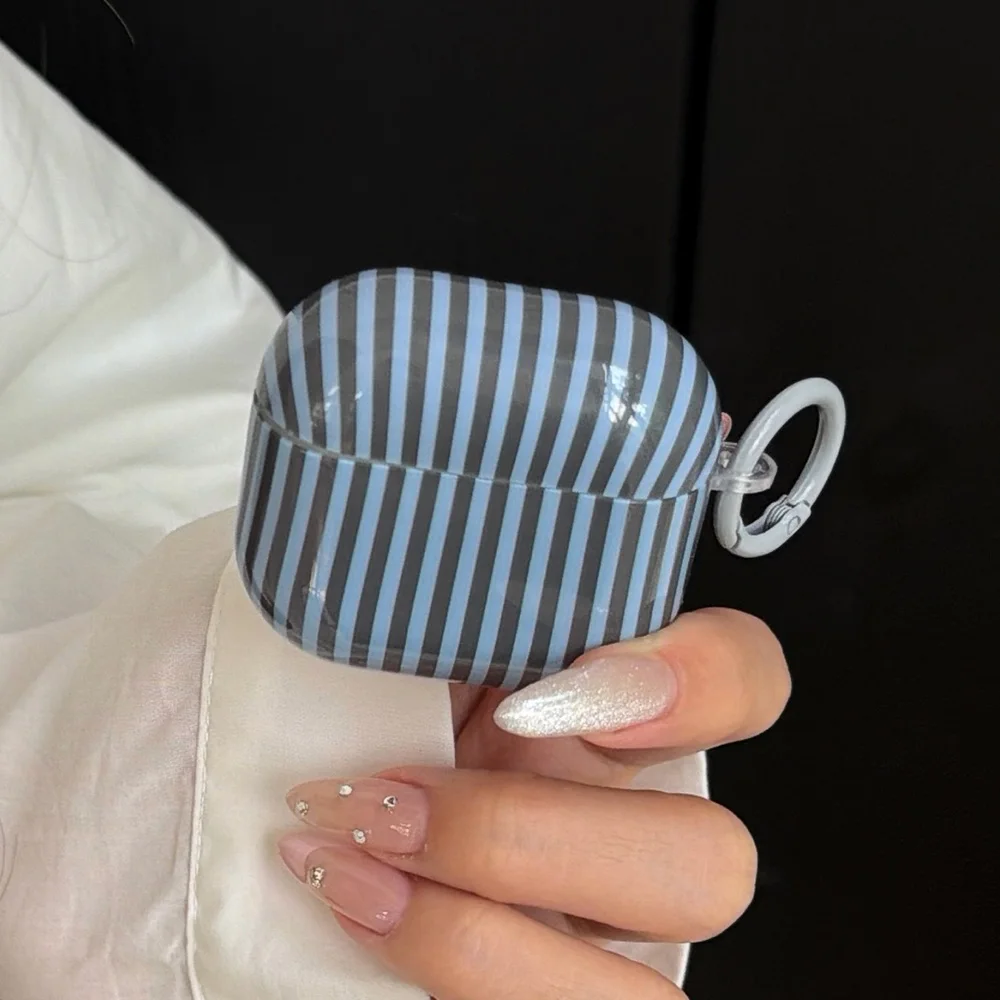 Funda Protectora Suave con Rayas Azules y Negras Retro para AirPods 4, Funda para Auriculares de Moda para Apple AirPods Pro 2 de 3.ª Generación, Cubierta Antipolvo