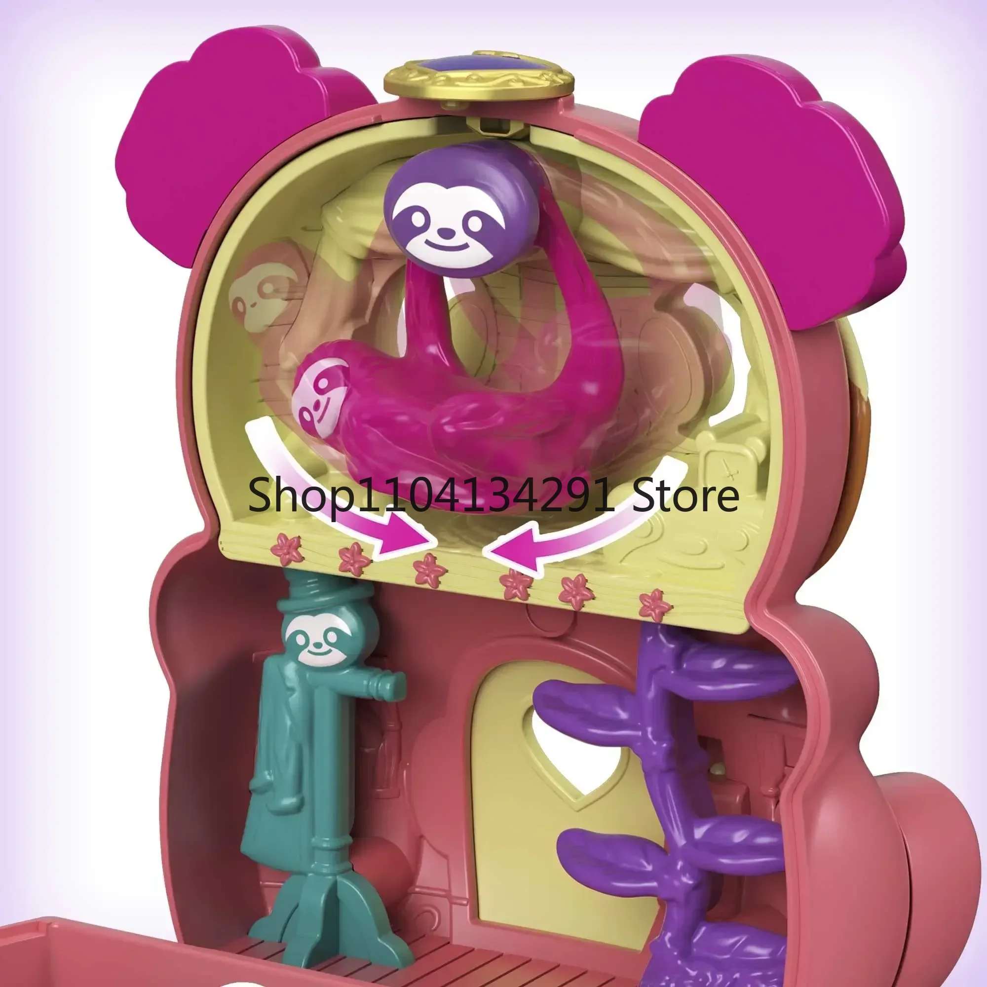 Polly Pocket Flip & Find Compact sur le thème des animaux avec Surface de jeu rotative, ensemble de jouets réversible, paresseux Transformable, renard arctique