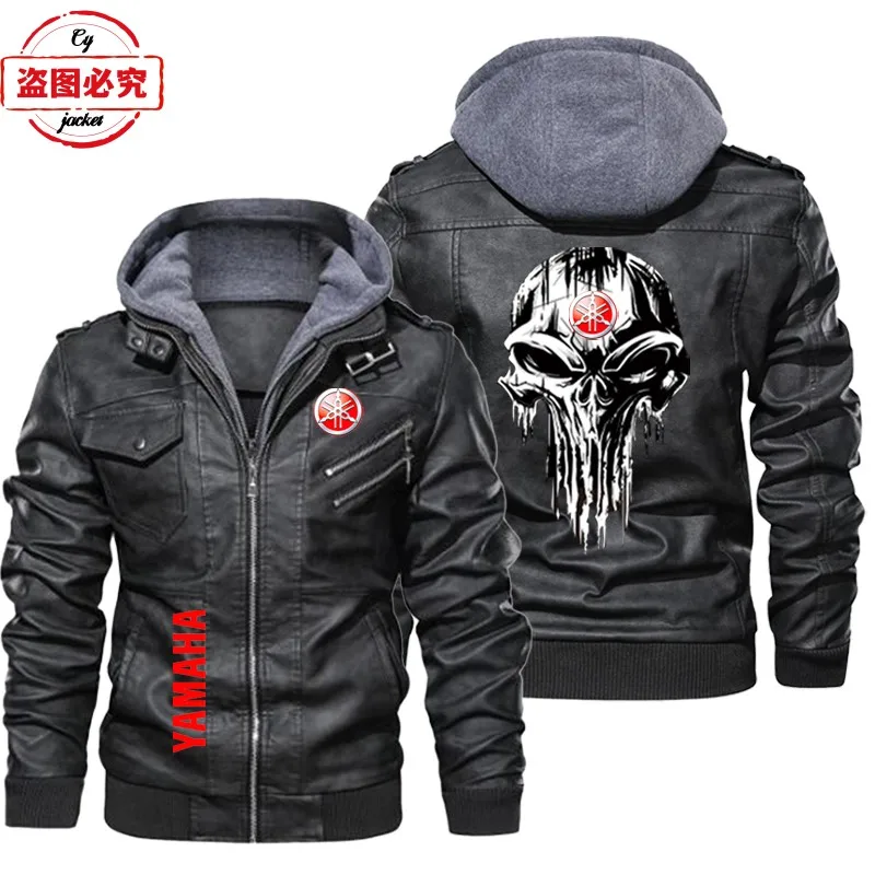 European Size Yamaha Motorcycle Logo Printed Riding Suit PU Leather Jacket Men's Hooded Jacket Leather Jacket Team Racing Suit