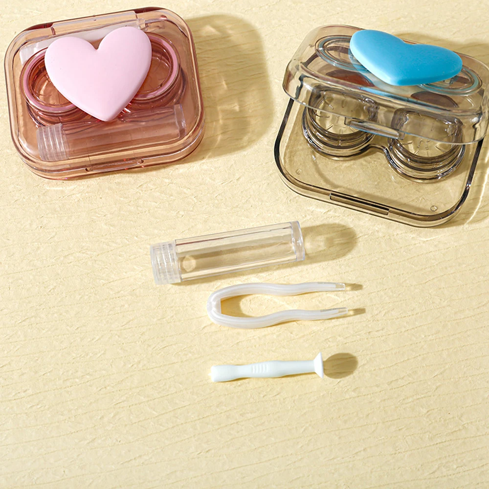 คอนแทคเลนส์กรณีสีชมพูโปร่งใส Love Bow คอนแทคเลนส์สาวความงามแบบพกพานักเรียนกล่อง Eye Care กล่องคอนเทนเนอร์