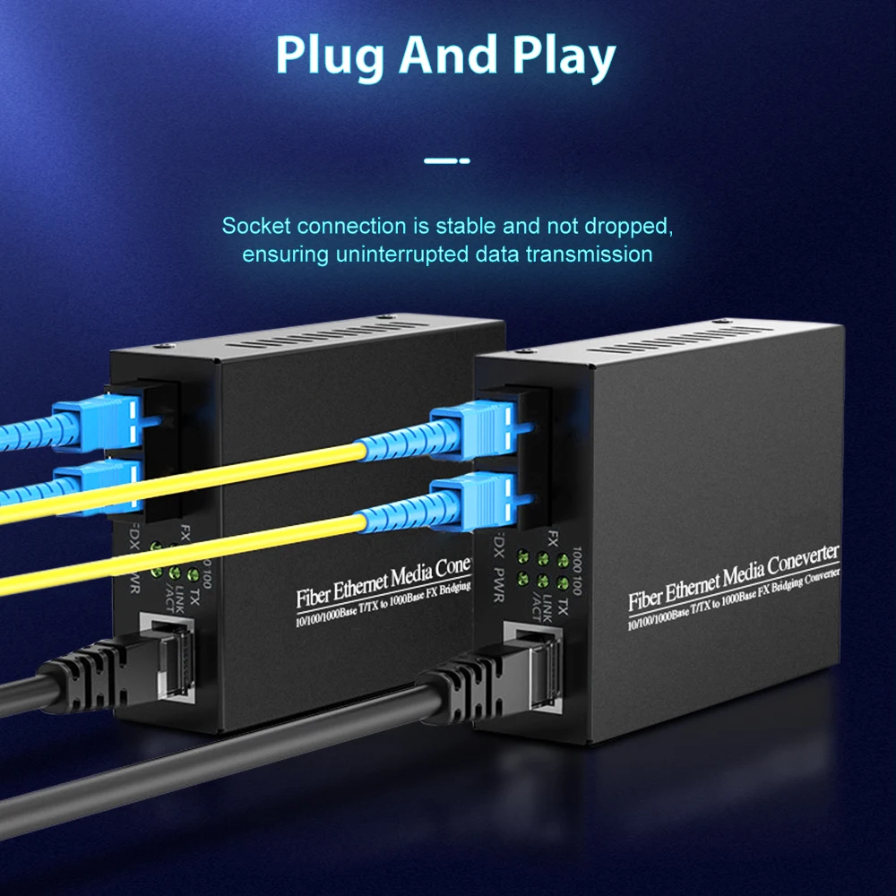 EWIND-Convertidor de medios de fibra Dual Gigabit, transceptor SC multimodo integrado de 1Gb, 10/100/1000M, RJ45 a 1000Base-LX, hasta 2km